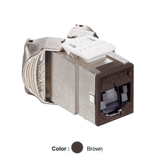 Leviton 6ASJK-SB6, ATLAS-X1 Cat 6A Shielded Quickport Jack with Shutters, Component-Rated, Brown