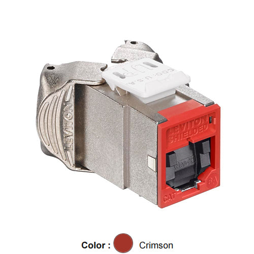 Leviton 6ASJK-SC6, ATLAS-X1 Cat 6A Shielded Quickport Jack with Shutters, Component-Rated, Crimson