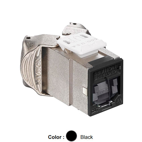 Leviton 6ASJK-SE6, ATLAS-X1 Cat 6A Shielded Quickport Jack with Shutters, Component-Rated, Black