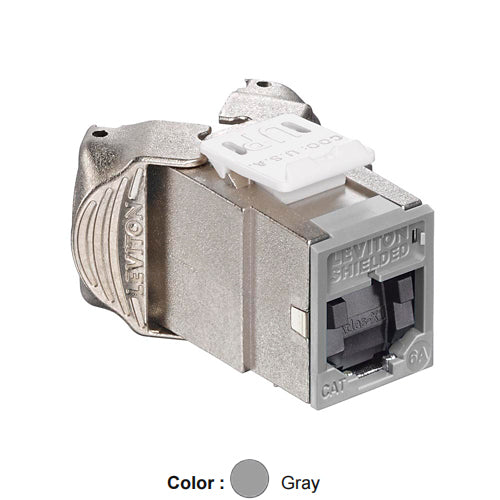 Leviton 6ASJK-SG6, ATLAS-X1 Cat 6A Shielded Quickport Jack with Shutters, Component-Rated, Gray