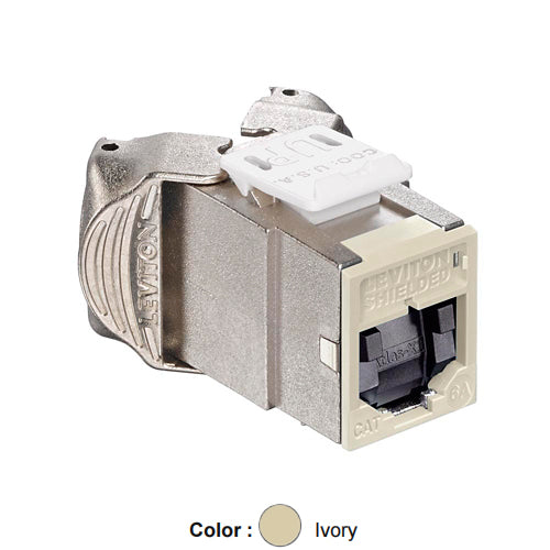 Leviton 6ASJK-SI6, ATLAS-X1 Cat 6A Shielded Quickport Jack with Shutters, Component-Rated, Ivory