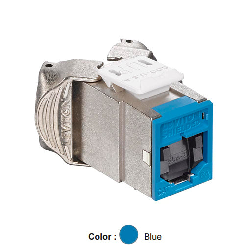 Leviton 6ASJK-SL6, ATLAS-X1 Cat 6A Shielded Quickport Jack with Shutters, Component-Rated, Blue