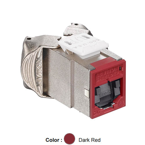 Leviton 6ASJK-SR6, ATLAS-X1 Cat 6A Shielded Quickport Jack with Shutters, Component-Rated, Dark Red