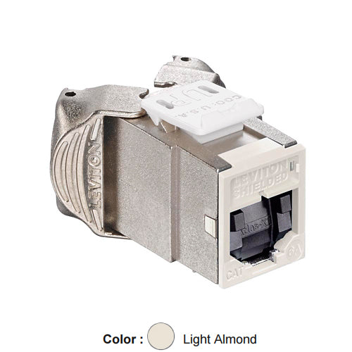 Leviton 6ASJK-ST6, ATLAS-X1 Cat 6A Shielded Quickport Jack with Shutters, Component-Rated, Light Almond
