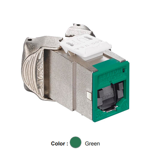 Leviton 6ASJK-SV6, ATLAS-X1 Cat 6A Shielded Quickport Jack with Shutters, Component-Rated, Green