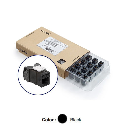 Leviton 6AUJK-CE6, ATLAS-X1 Cat 6A UTP Quickport Jack, Black, 12-Pack (Includes 12 Jacks and 12 Cones of Silence)