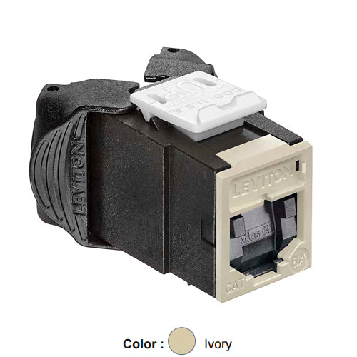 Leviton 6AUJK-SI6, ATLAS-X1 Cat 6A UTP Quickport Jack with Shutters, Ivory