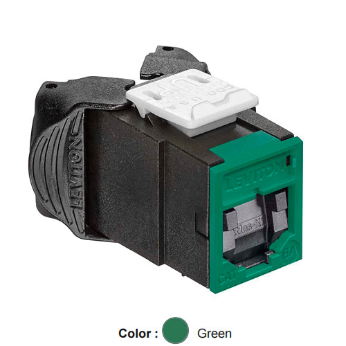 Leviton 6AUJK-SV6, ATLAS-X1 Cat 6A UTP Quickport Jack with Shutters, Green