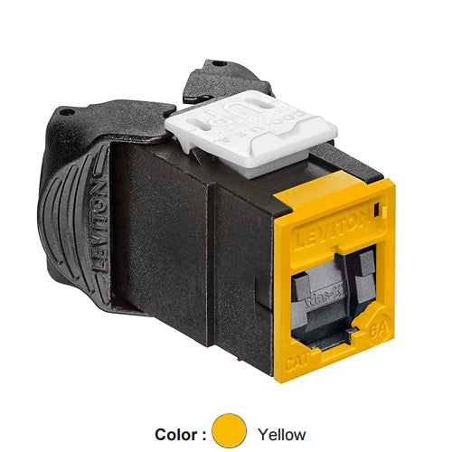 Leviton 6AUJK-SY6, ATLAS-X1 Cat 6A UTP Quickport Jack with Shutters, Yellow