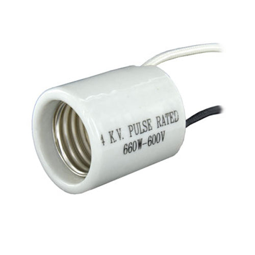 Leviton 70046, Glazed Porcelain Lampholder, Medium Base, One-Piece, Keyless, HID & Incandescent, Single Circuit, Side Wired, 4KV-Pulse Rated, White