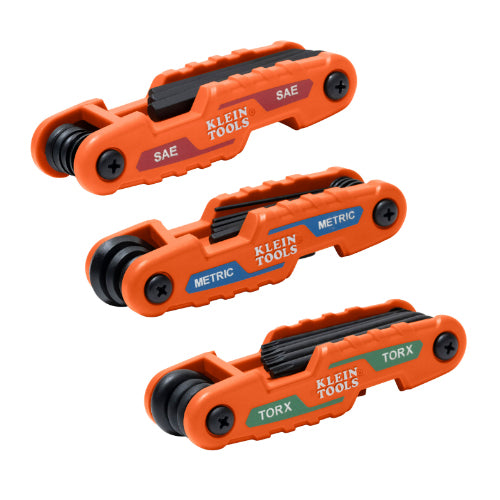 Klein Tools 70543, Compact Folding Hex Key Set, 25-Key, SAE, Metric, TORX® Sizes, 3-Piece