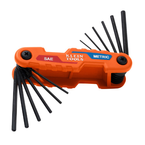 Klein Tools 70590, Compact Folding Hex Key Set, 12-Key, SAE, Metric Sizes