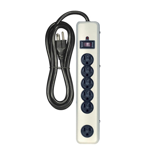 Satco 91-235, 6 Outlet Metal Surge Strip, 6 Foot 14/3 SJT With Straight Plug, 1200 Joules, 15A-120V, 1875W