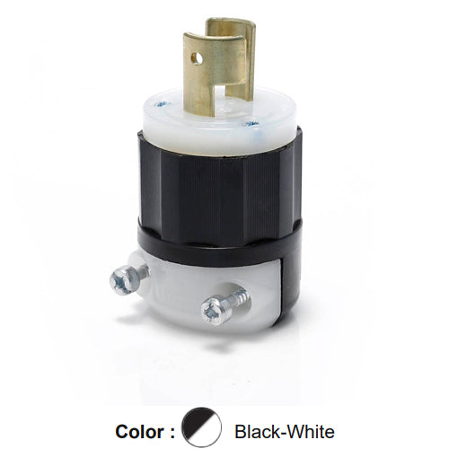 Leviton 7102-C, Locking Plug, Industrial Grade, 20 Amp, 250 Volt, NEMA L2-20P, 2-Pole, 2-Wire, Non-Grounding, Black/White
