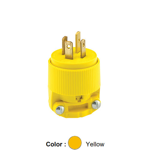 Leviton 7251-C, Straight Blade Plug, 3-Phase WYE, 20A 120/208V, NEMA 18-20P, 4-Pole, 4-Wire, Industrial Grade, Non-Grounding, Yellow
