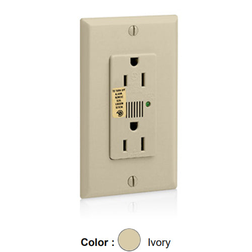 Leviton 7280-I, Decora Plus Surge Protective Duplex Receptacle, Commercial Specification Grade, Audible Alarm, Indicator Light, 15A 125V, NEMA 5-15R, 2-Pole, 3-Wire, Back and Side Wire, Ivory