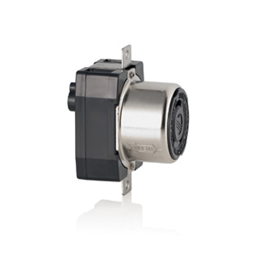 Leviton 7379, Black & White Locking Flush Mount Receptacle, Industrial Grade, 50 Amp, 250V DC/600V AC, Non-NEMA, 3-Pole, 4-Wire, Grounding, Black