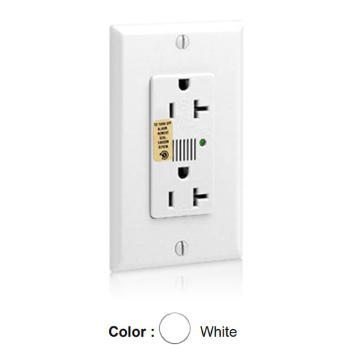 Leviton 7380-W, Decora Plus Surge Protective Duplex Receptacle, Commercial Specification Grade, Audible Alarm, Indicator Light, 20A 125V, NEMA 5-20R, 2-Pole, 3-Wire, Back and Side Wire, White