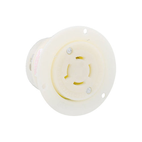 Leviton 7409-C, Flanged Outlet Locking Receptacle, Industrial Grade, 20A 120/208V, 3-Phase Y, Non-NEMA, 4-Pole, 4-Wire, Non-Grounding, White