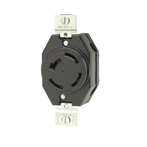 Leviton 7410-B, Single Flush Mount Locking Receptacle, Industrial Grade, 20A 120/208V, 3-Phase Y, Non-NEMA, 4-Pole, 4-Wire, Non-Grounding, Black