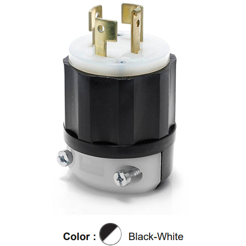 Leviton 7411-C, Locking Plug, Industrial Grade, 20A 120/208V, 3-Phase Y, Non-NEMA, 4-Pole, 4-Wire, Non-Grounding, Black/White