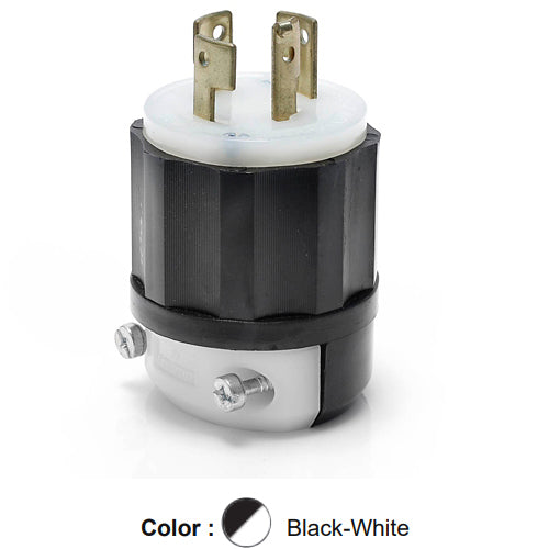 Leviton 7411-GC, Locking Plug, Industrial Grade, 20A 120/208V, 3-Phase Y, Non-NEMA, 4-Pole, 4-Wire, Grounding, Black/White