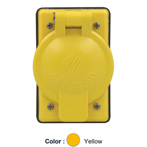 Leviton 7420-CR, 1-Gang 1.60 Inch Diameter Device Receptacle Cover Plate, Weather-Resistant, Thermoplastic Glass-Filled, FS Box Mount, Vertical Self Closing Lid, Yellow