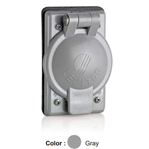 Leviton 7420-CRG, 1-Gang 1.60 Inch Diameter Device Receptacle Cover Plate, Weather-Resistant, Thermoplastic Glass-Filled, FS Box Mount, Vertical Self Closing Lid, Gray