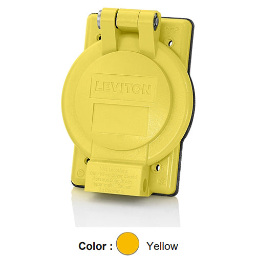 Leviton 7420-YL, 1-Gang Weatherproof Cover for Strap Mount Single Locking Receptacles, 1.60 Inch Diameter, FS/FD Box Mount, Industrial Grade, IP64, NEMA 3R, Vertical Self Closing Lid, Yellow