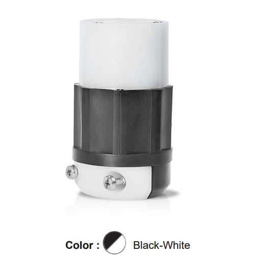 Leviton 3433-GC, Locking Connector, Industrial Grade, 30A 120/208V, 3-Phase Y, Non-NEMA, 4-Pole, 4-Wire, Grounding, Black/White