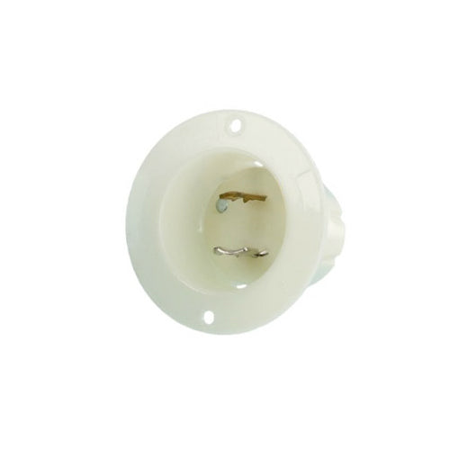Leviton 7524-C, Flanged Inlet Locking Receptacle, Industrial Grade, 15A 125V, NEMA-L1-15P, 2-Pole, 2-Wire, White