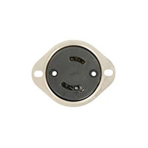 Leviton 7526-C, Flanged Outlet Locking Receptacle, Industrial Grade, 15 Amp, 125 Volt, NEMA L1-15R, 2-Pole, 2-Wire, Non-Grounding, Side Wired