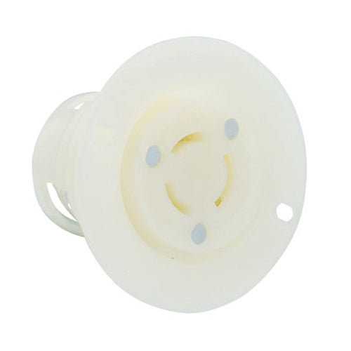 Leviton 7557, Flanged Outlet Locking Receptacle, Industrial Grade, 15/10A 125/250V, Non-NEMA, 3-Pole, 3-Wire, Non-Grounding, White