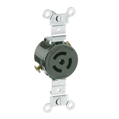 Leviton 7582, Single Locking Receptacle, 15/10A 125/250V, Non-NEMA, 3-Pole, 3-Wire, Non-Grounding, Black