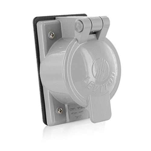 Leviton 7770, 1-Gang 2.15 Inch Diameter Cover Plate for 50A Single Receptacles, Cast Aluminum, Weather-Resistant, FS Box Mount, Vertical Self Closing Lid, Gray