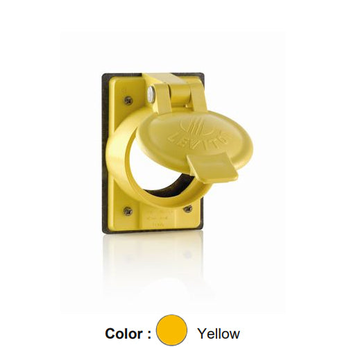 Leviton 7788-CR, 1-Gang 2.15 Inch Diameter Device, Cover Plate for 50A Locking Receptacles, Weather-Resistant, Thermoplastic Glass-Filled, FS Box Mount, Vertical Self Closing Lid, Yellow