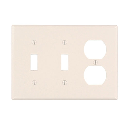Leviton 78021, 3-Gang 2-Toggle 1-Duplex Device Combination Wallplate, Standard Size, Thermoset, Device Mount, Light Almond