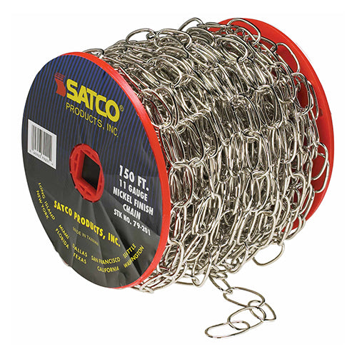 Satco 79-201, 11 Ga. Chain, 50 yd. (150 ft.) to Reel, 1 Reel To Master, 15lbs Max, Nickel Finish