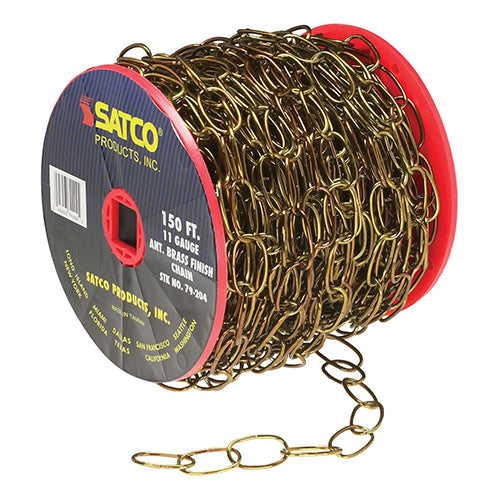 Satco 79-204, 11 Ga. Chain, 50 yd. (150 ft.) to Reel, 1 Reel To Master, 15lbs Max, Antique Brass Finish