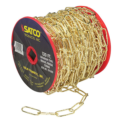 Satco 79-205, 11 Ga. Chain, 50 yd. (150 ft.) to Reel, 1 Reel To Master, 15lbs Max, Spanish Type Brass Finish