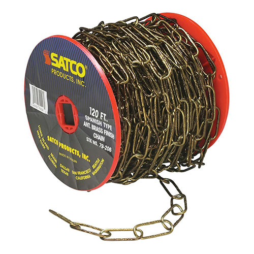 Satco 79-206, 11 Ga. Chain, 50 yd. (150 ft.) to Reel, 1 Reel To Master, 15lbs Max, Spanish Type Antique Brass Finish