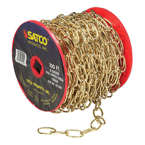 Satco 79-209, 8 Ga. Chain, 100 ft. to Reel, 1 Reel To Master, 35lbs Max, Brass Finish