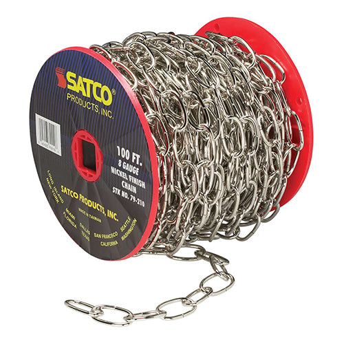 Satco 79-210, 8 Ga. Chain, 100 ft. to Reel, 1 Reel To Master, 35lbs Max, Nickel Finish