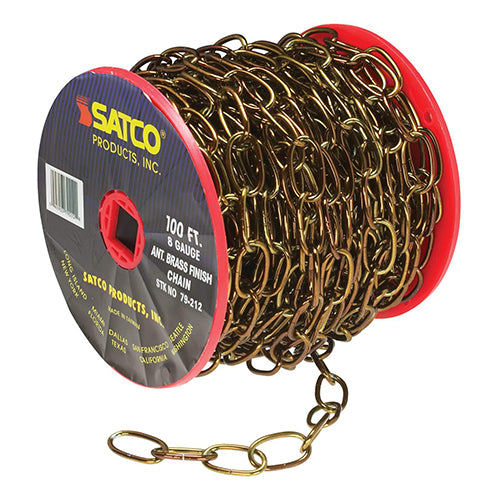 Satco 79-212, 8 Ga. Chain, 100 ft. to Reel, 1 Reel To Master, 35lbs Max, Antique Brass Finish