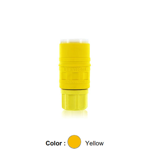 Leviton 79W47-C, Wetguard Watertight Straight Blade Connector for Single Inlet, Industrial Grade, 15A 125V, NEMA 5-15R, 2-Pole, 3-Wire, Grounding, Yellow