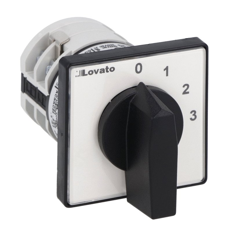 Lovato 7GN12108U, Rotary Cam Switch 7GN Series, Multi-Step 0-1-2-3, 1 Pole 16A, For Front Mounting with Black Handle, Front Plate 48X48mm