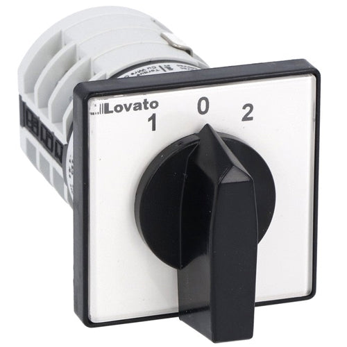 Lovato 7GN1226U, Rotary Cam Switch 7GN Series, 3-Phase Motor Reversing Switch with Spring Return, 16A, For Front Mounting with Black Handle, Front Plate 48x48mm