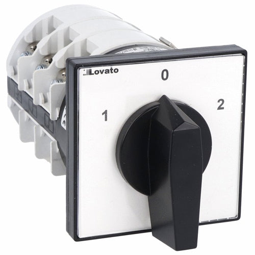 Lovato 7GN12511U, Rotary Cam Switch 7GN Series, 3-Phase Motor Reversing Switch 125A, For Front Mounting with Black Handle, Front Plate 90X90mm