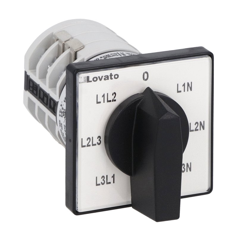 Lovato 7GN1266U, Rotary Cam Switch 7GN Series, Voltmeter Switch for Phase-Neutral and Phase-Phase Voltages 16A, For Front Mounting with Black Handle, Front Plate 48x48mm