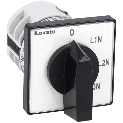 Lovato 7GN1268U, Rotary Cam Switch 7GN Series, Voltmeter Switch for Phase-Neutral Voltages 16A, For Front Mounting with Black Handle, Front Plate 48x48mm